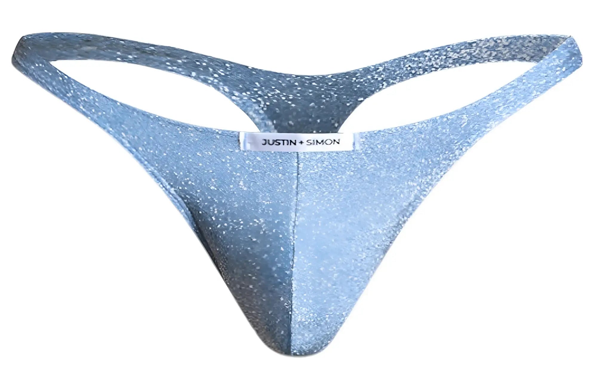 A shimmering light blue glittery lurex thong from justin + simon in the style xsj03 classic thongs