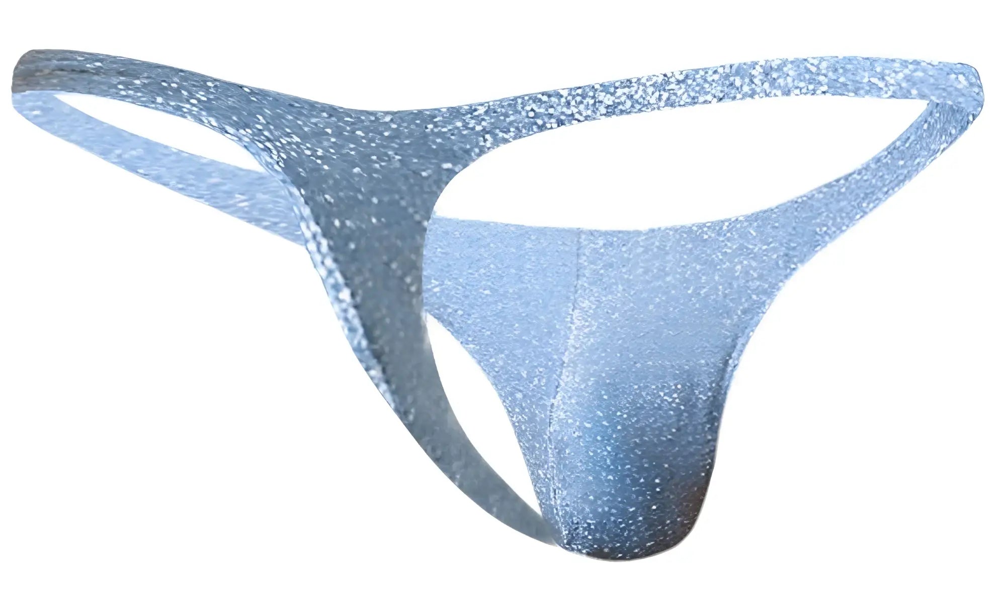 Justin plus Simon xsj03 classic thong in shimmering light blue lurex fabric with smooth stretchable finish visible from front