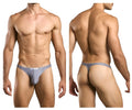Justin simon xsj03 classic thong in silver glitter lurex gray with subtle texture and small white brand label at front