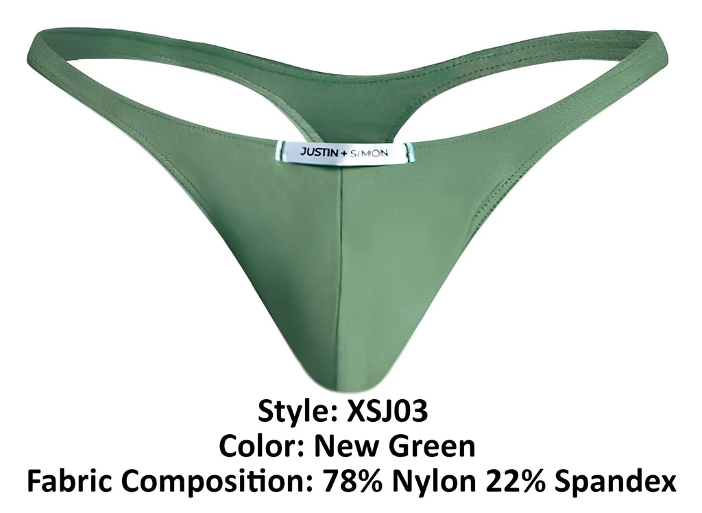 Olive green justin simon xsj03 classic thong back side in sleek nylon and spandex blend for comfortable fit