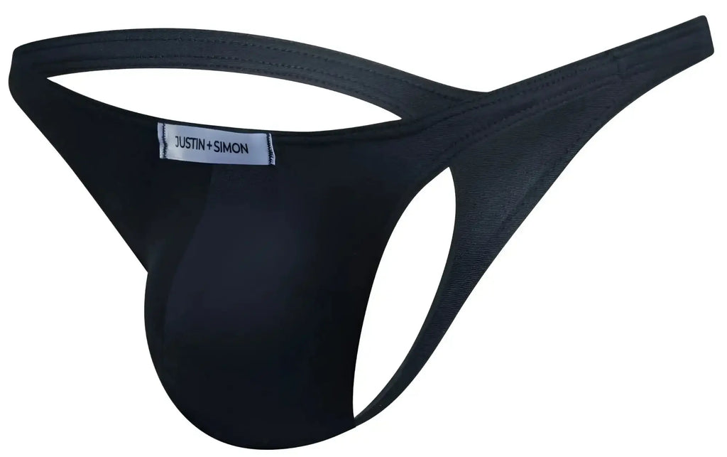 Black justin simon thong with smooth form fitting design and reinforced stitching from justin simon xsj03 classic thongs