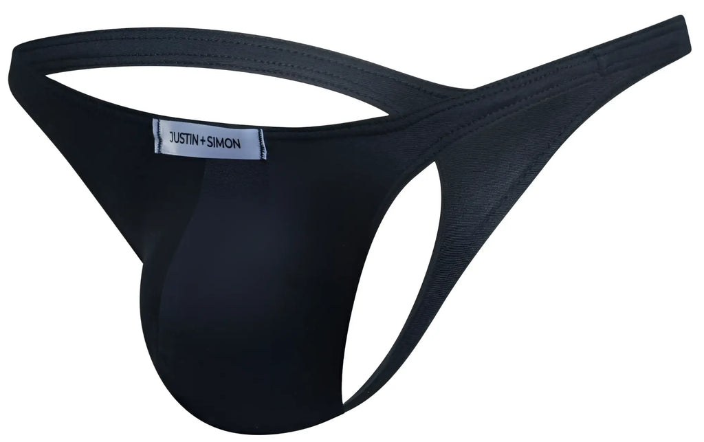 Black justin simon thong with smooth form fitting design and reinforced stitching from justin simon xsj03 classic thongs