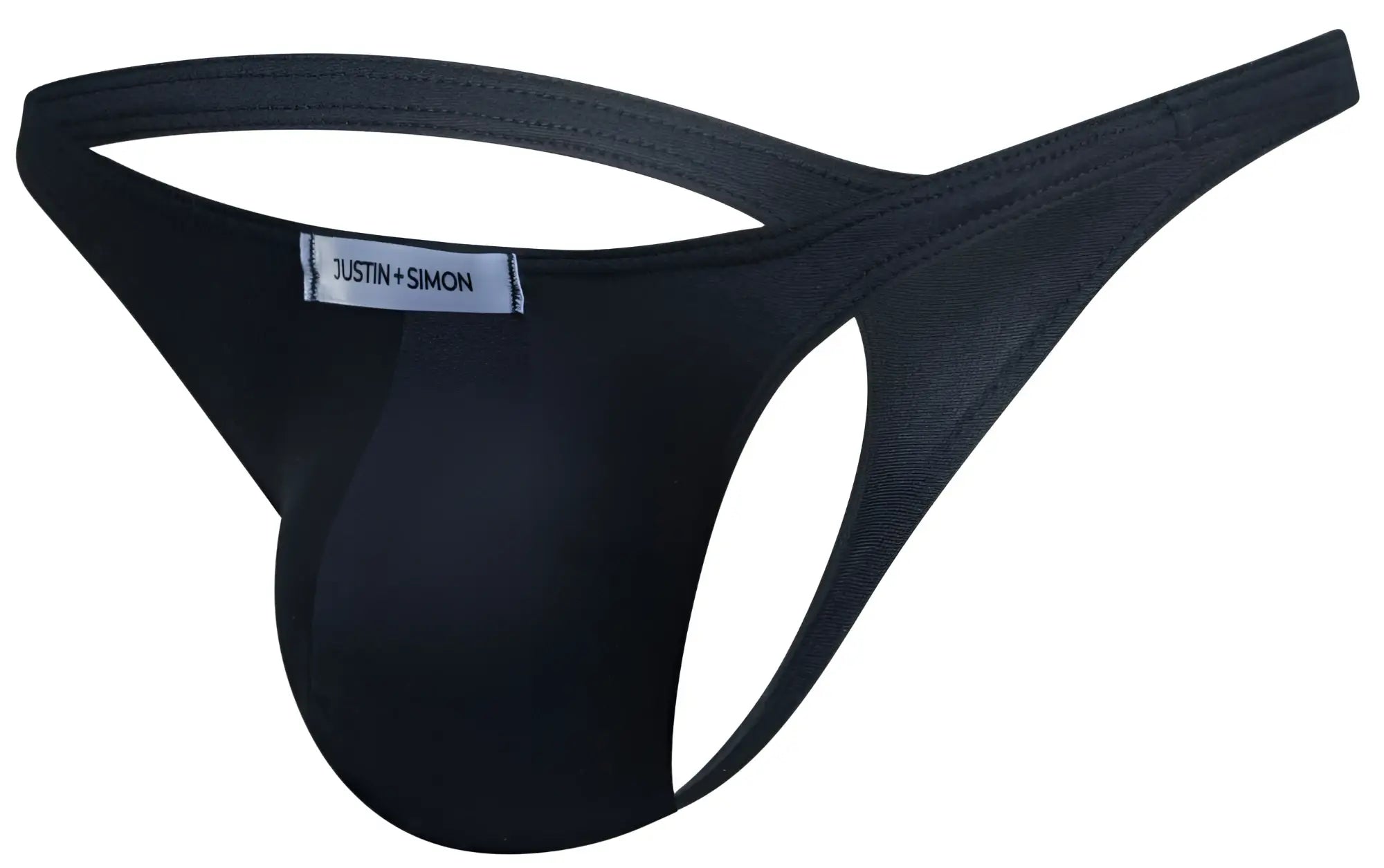 Black justin simon thong with smooth form fitting design and reinforced stitching from justin simon xsj03 classic thongs