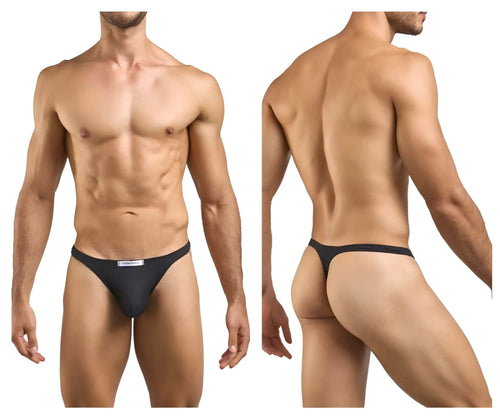 Justin+Simon xsj03 classic black thong briefs with a white label at the front in peach black color