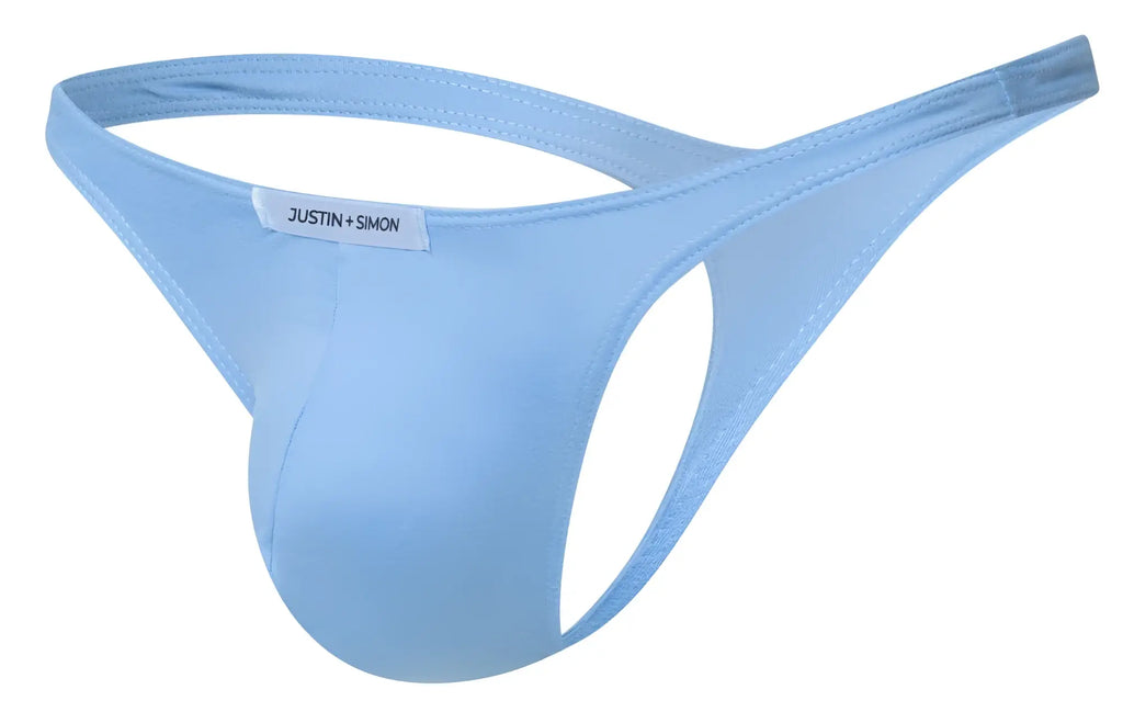 Light blue justin simon thong with smooth seamless fabric minimalist design in classic peach blue color