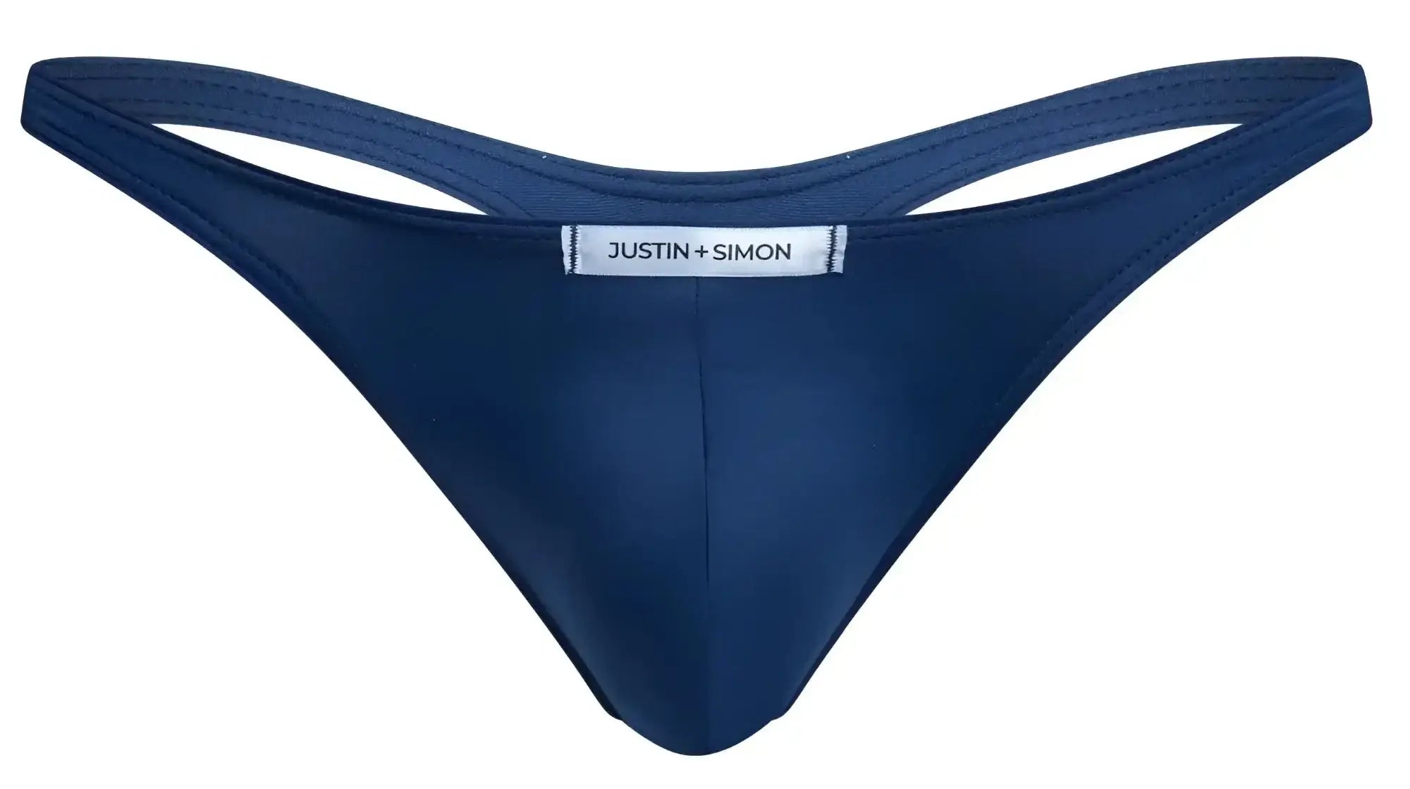Navy blue justin simon thong with sleek smooth fabric and minimalist design from justin simon xsj03 classic thongs collection