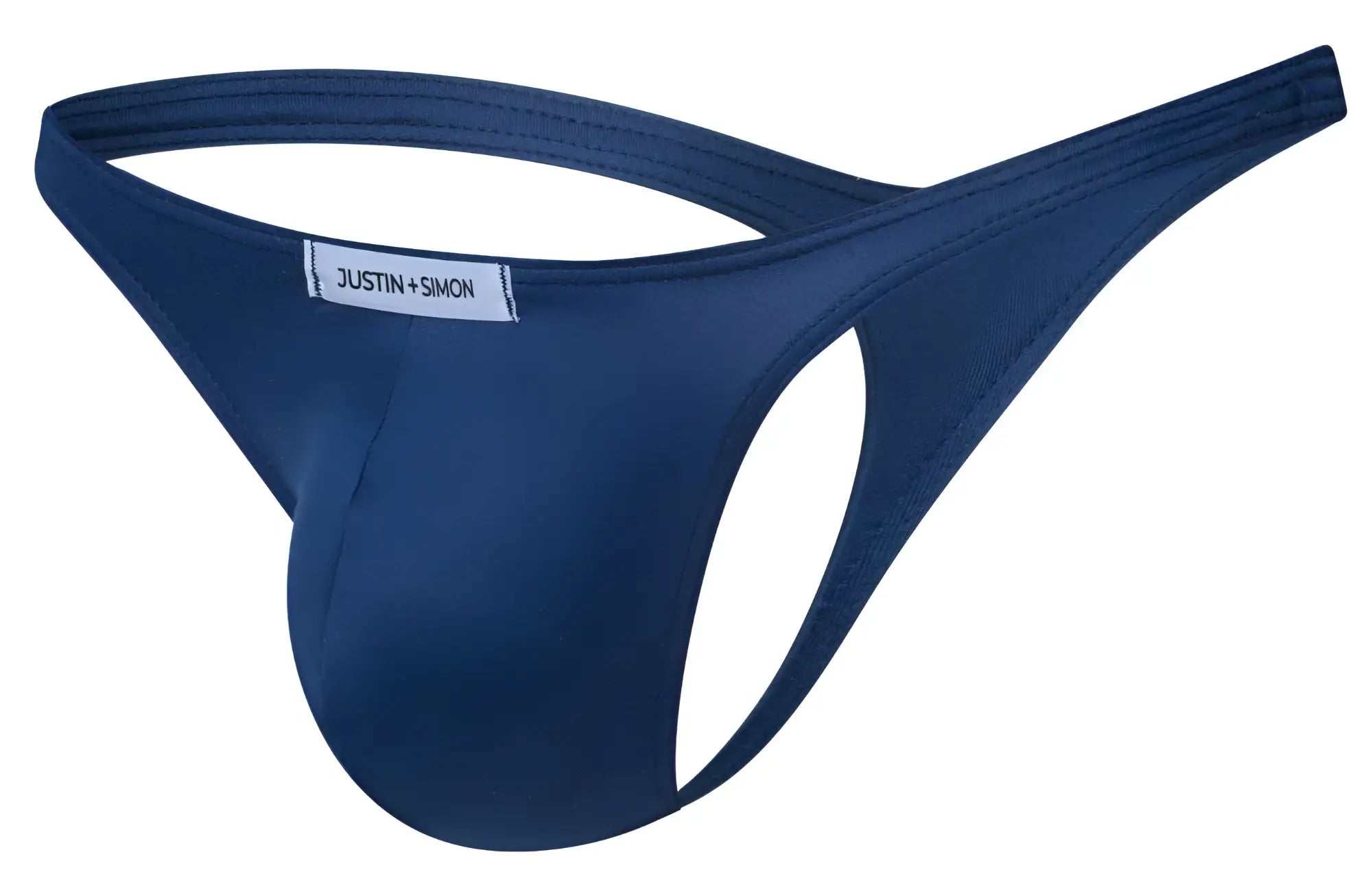 Navy blue justin simon thong made of smooth stretchable fabric with sleek minimalist design in classic style