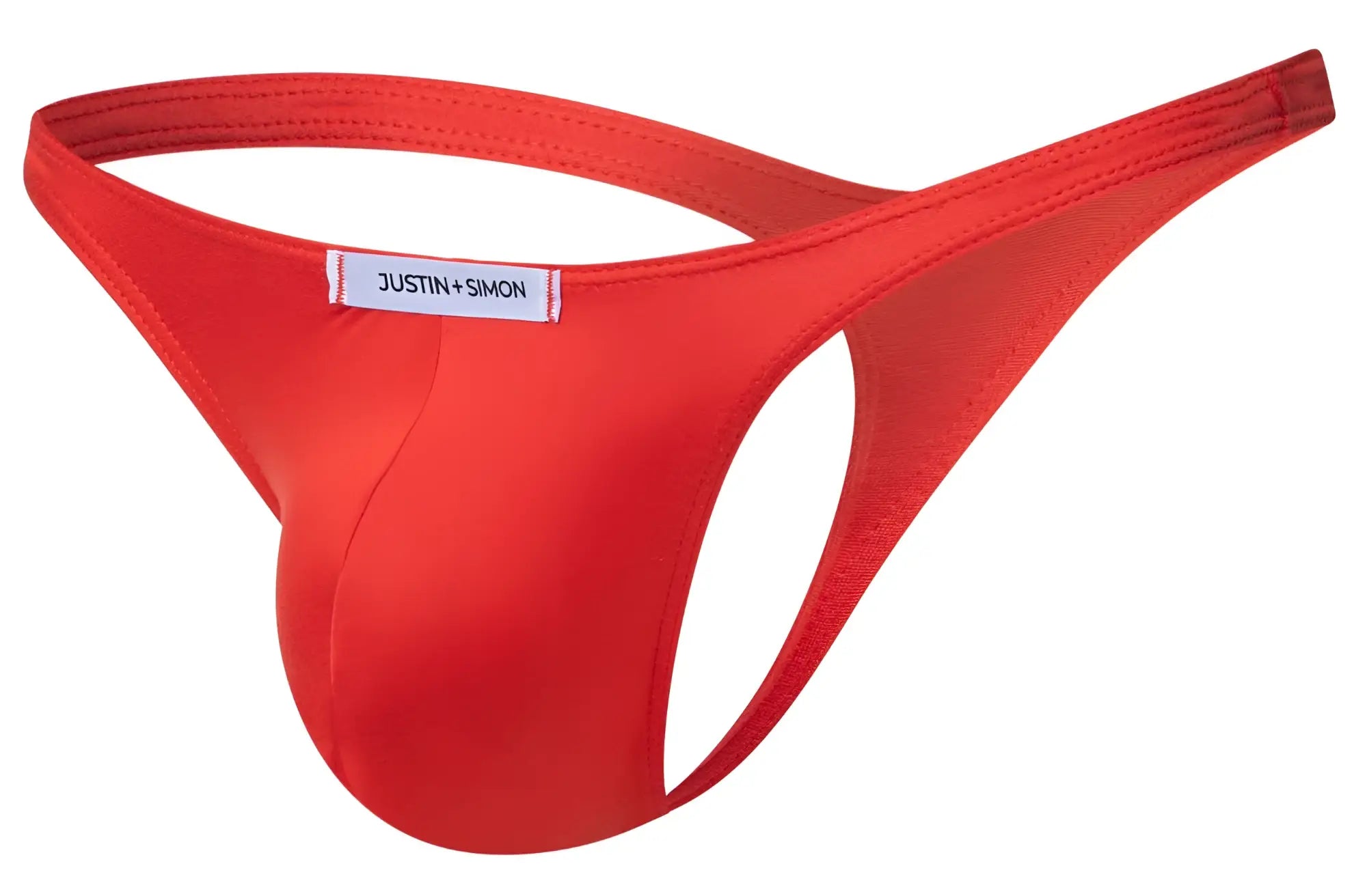 Red Justin Simon thong in peach red with smooth seamless fabric and minimalist design classic XSJ03 style