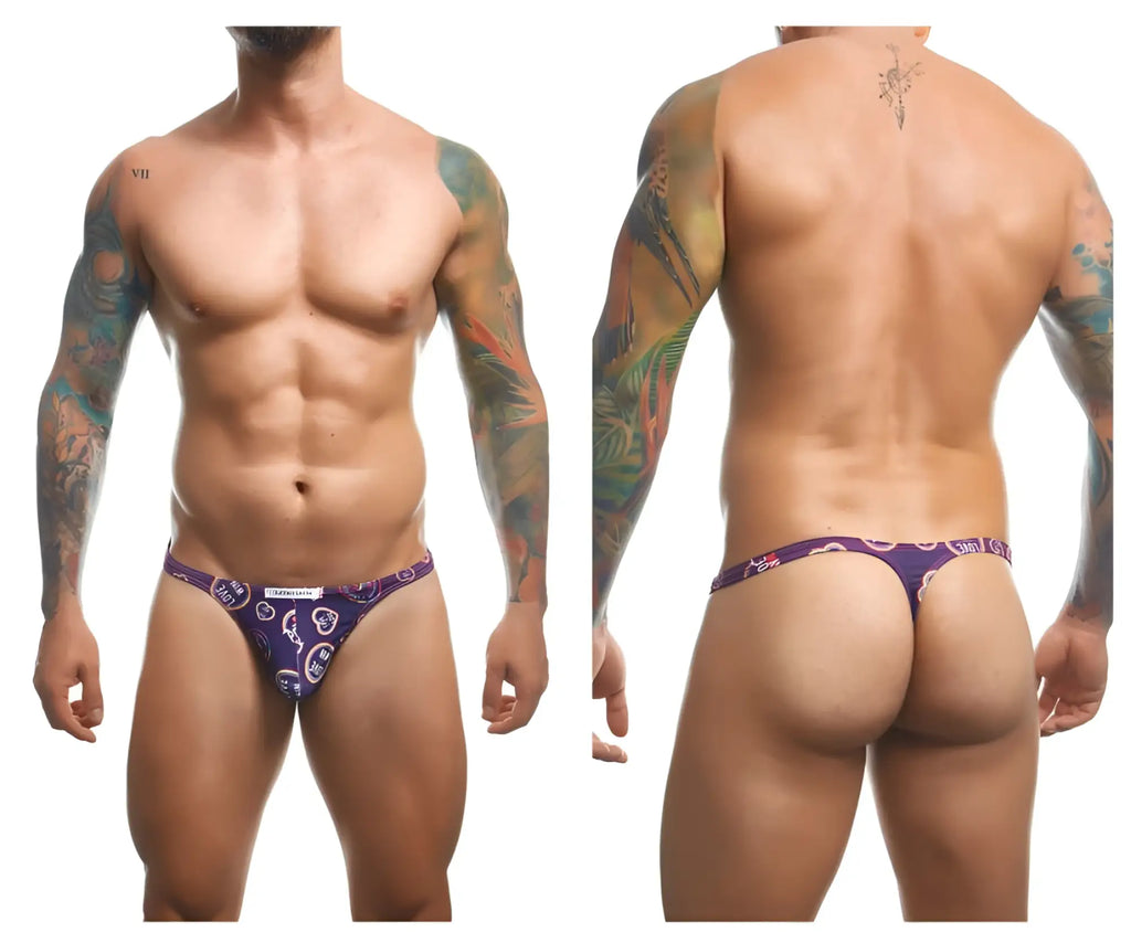 Purple patterned classic thong with white logo and design from JUSTIN+SIMON XSJ03 Color Pride collection