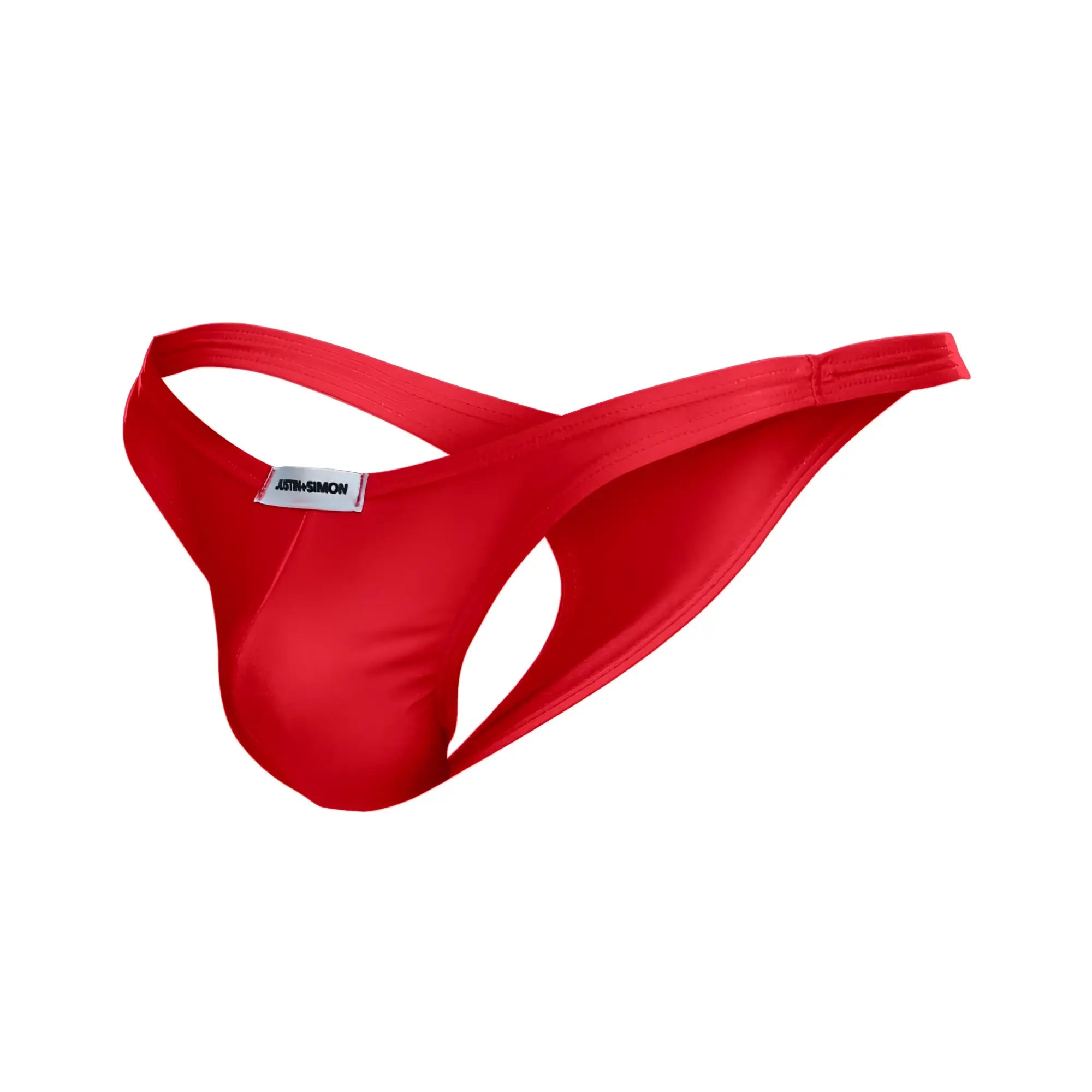 Red jammie simon thong made of smooth stretchy fabric with sleek minimalist design from justin simon xsj03 collection