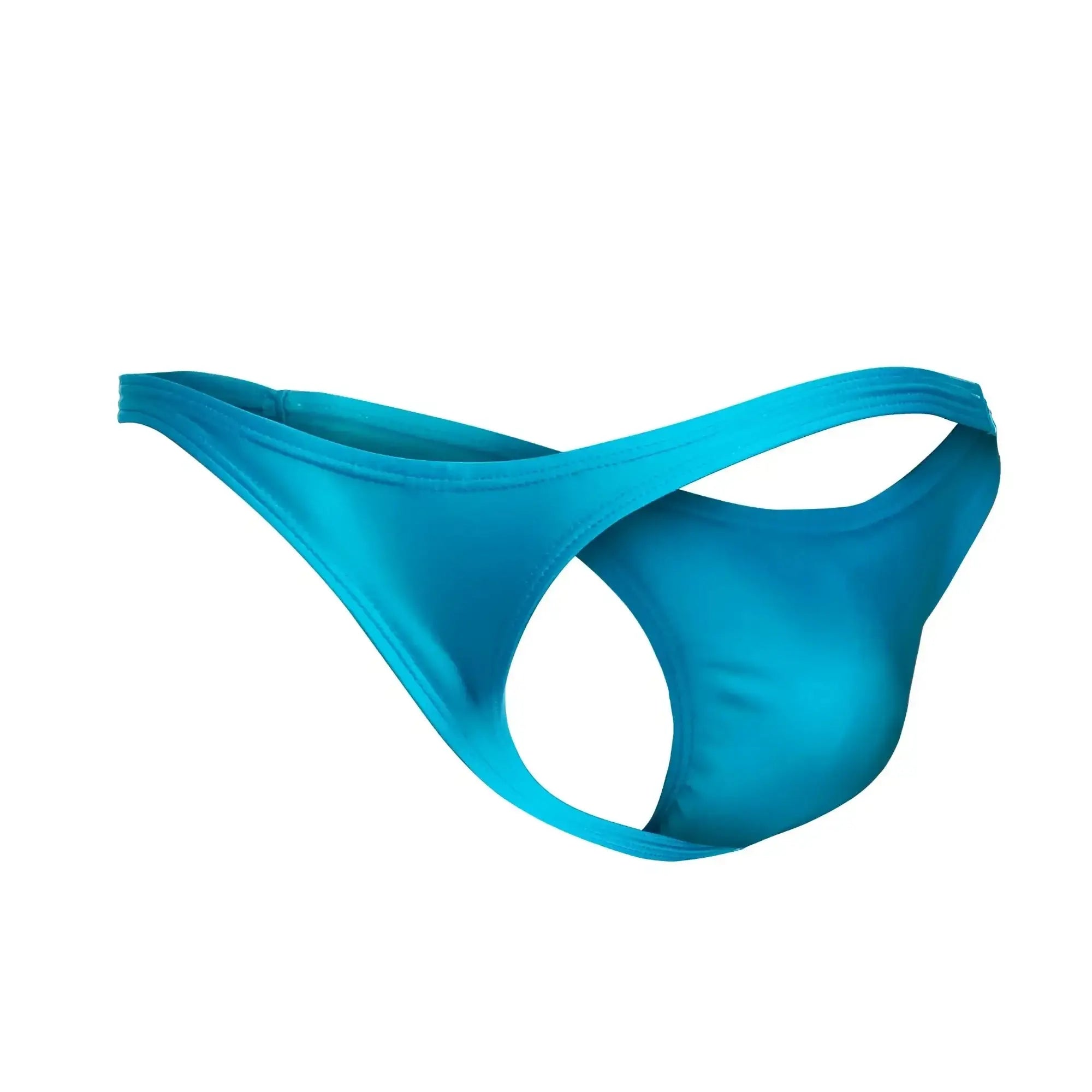 A sleek bright turquoise JUSTIN+SIMON xsj03 classic thong made of smooth stretchy fabric with a minimalist design