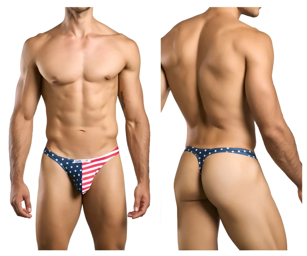 Justin plus simon xsj03 classic thong in usa flag colors red white and blue shown from the back side
