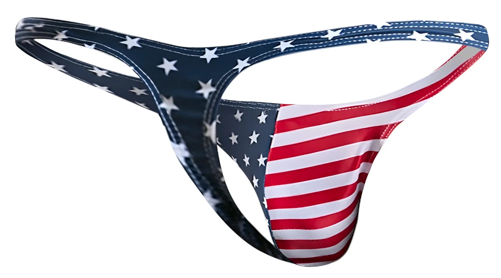 Justin simon xsj03 classic thong in american flag colors red white and blue showing the back side
