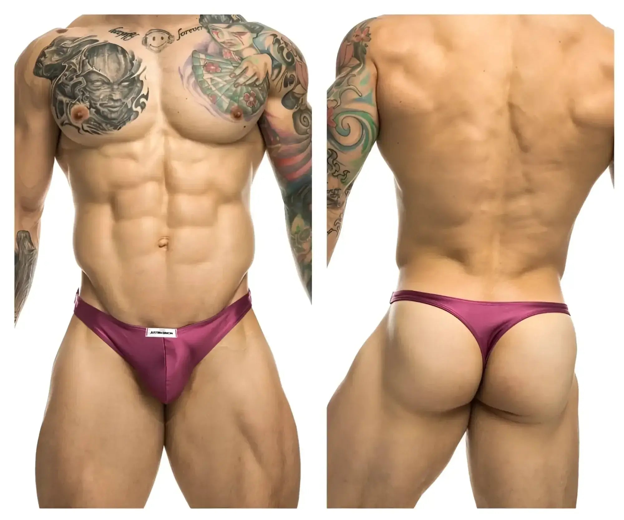 Justin simon xsj03 classic wine satin briefs with a small white brand tag at the waistband