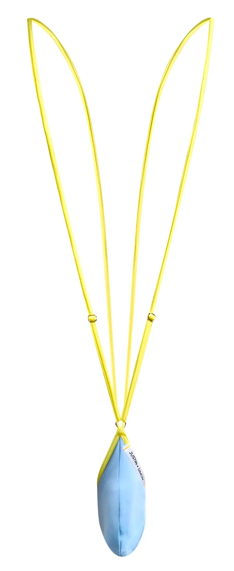 Light blue teardrop-shaped pendant with bright yellow cord and metallic beads from JUSTIN SIMON XSJ04 sling color baby blue