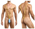 Yellow stringed men’s swimwear with a light blue pouch front in justin simon xsj04 sling color baby blue