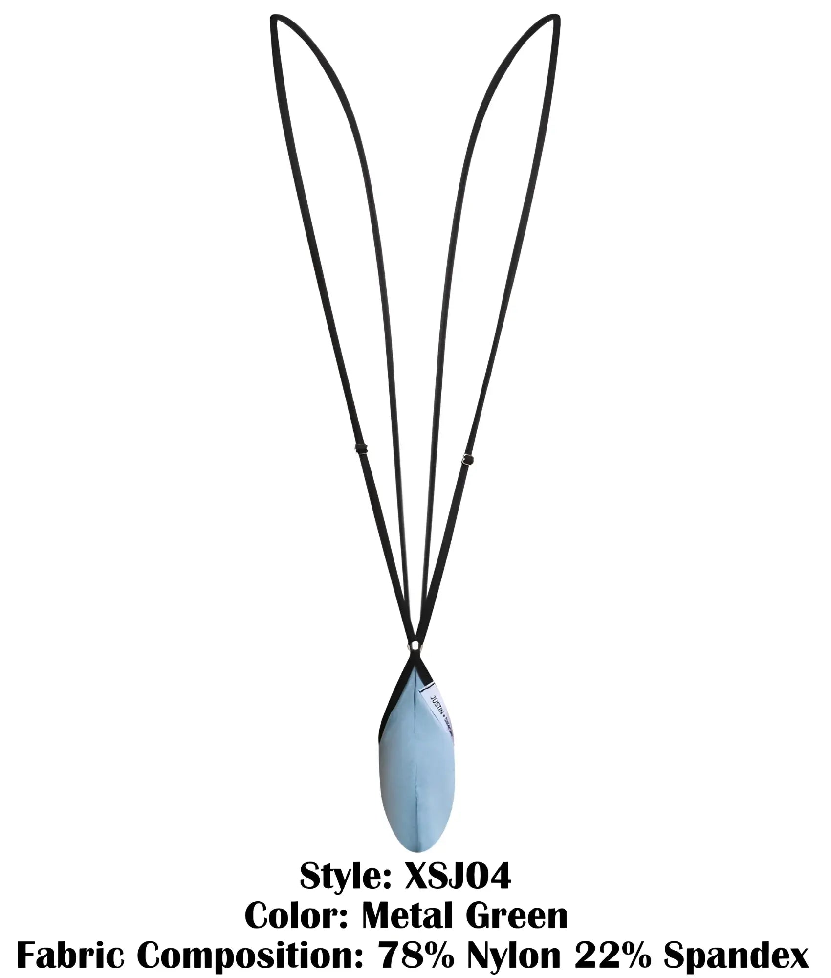Justin+simon xsj04 sling color metal green feather-shaped pendant on black cord made of nylon and spandex