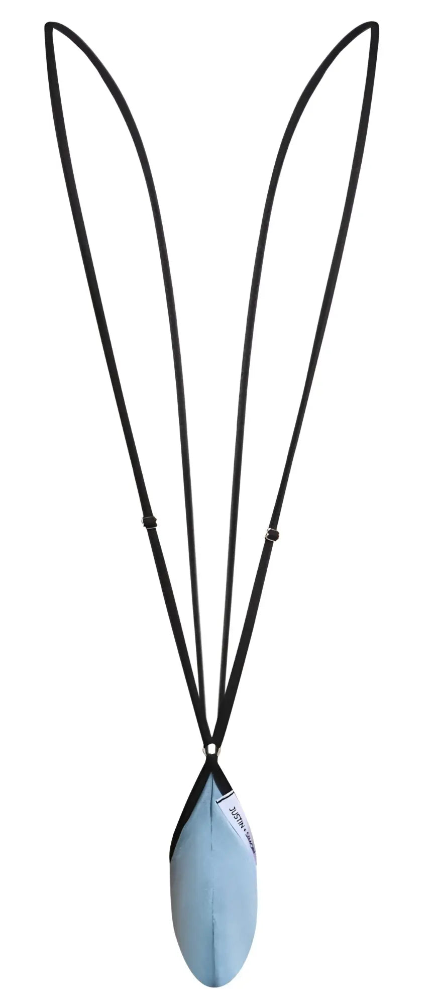 Light blue sleek teardrop metal pendant on black cord from Justin Simon XSJ04 sling color metal green collection