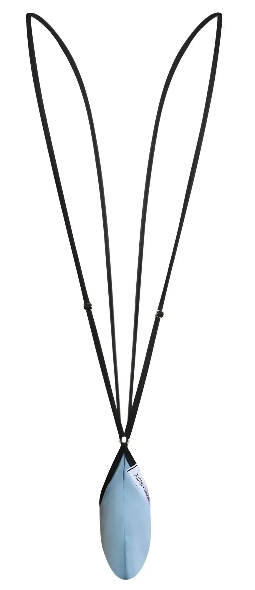 Light blue sleek teardrop metal pendant on black cord from Justin Simon XSJ04 sling color metal green collection
