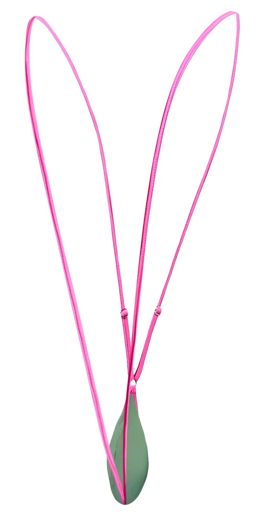 A vibrant pink corded necklace with a sleek teardrop-shaped green pendant from JUSTIN SIMON XSJ04 sling color new green