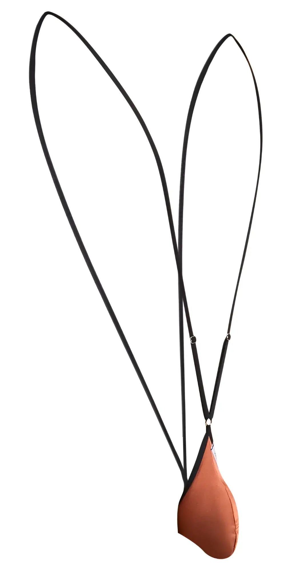 Justin simon xsj04 sling with a sleek black leather strap and brown teardrop shaped ochre pouch attached