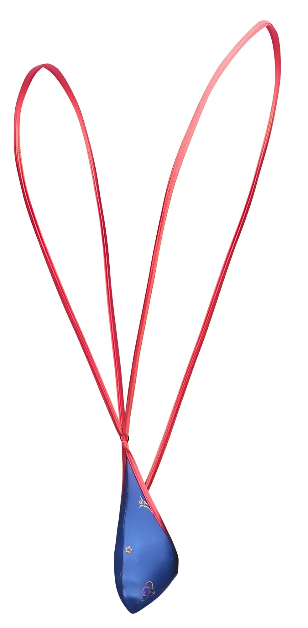 A vibrant blue teardrop pendant with gold heart and star embroidery on a red cord from JUSTIN SIMON XSJ04 sling color party
