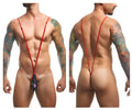 Red stringed men’s thong with navy blue fabric pouch featuring pink and white paisley patterns from justin simon xsj04 sling color psychedelic