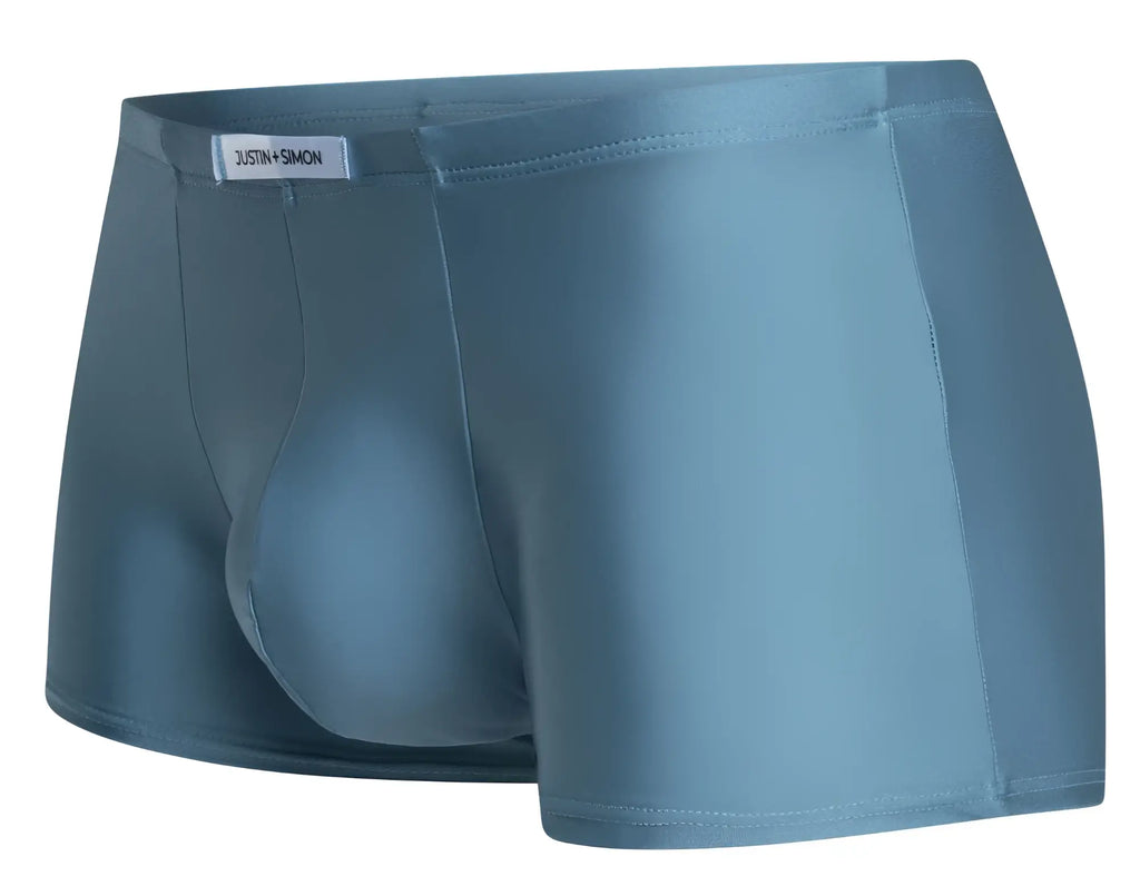 Blue satin briefs from justin simon in metal green color classic boxer style for comfortable everyday wear