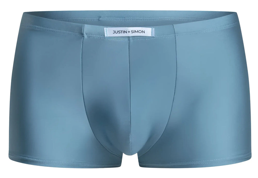 Light blue justin plus simon men’s briefs with smooth seamless fabric in classic boxer style metal green color