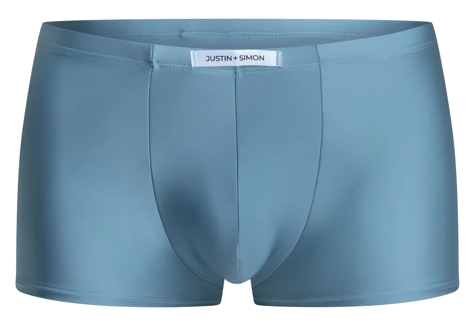 Light blue justin plus simon men’s briefs with smooth seamless fabric in classic boxer style metal green color