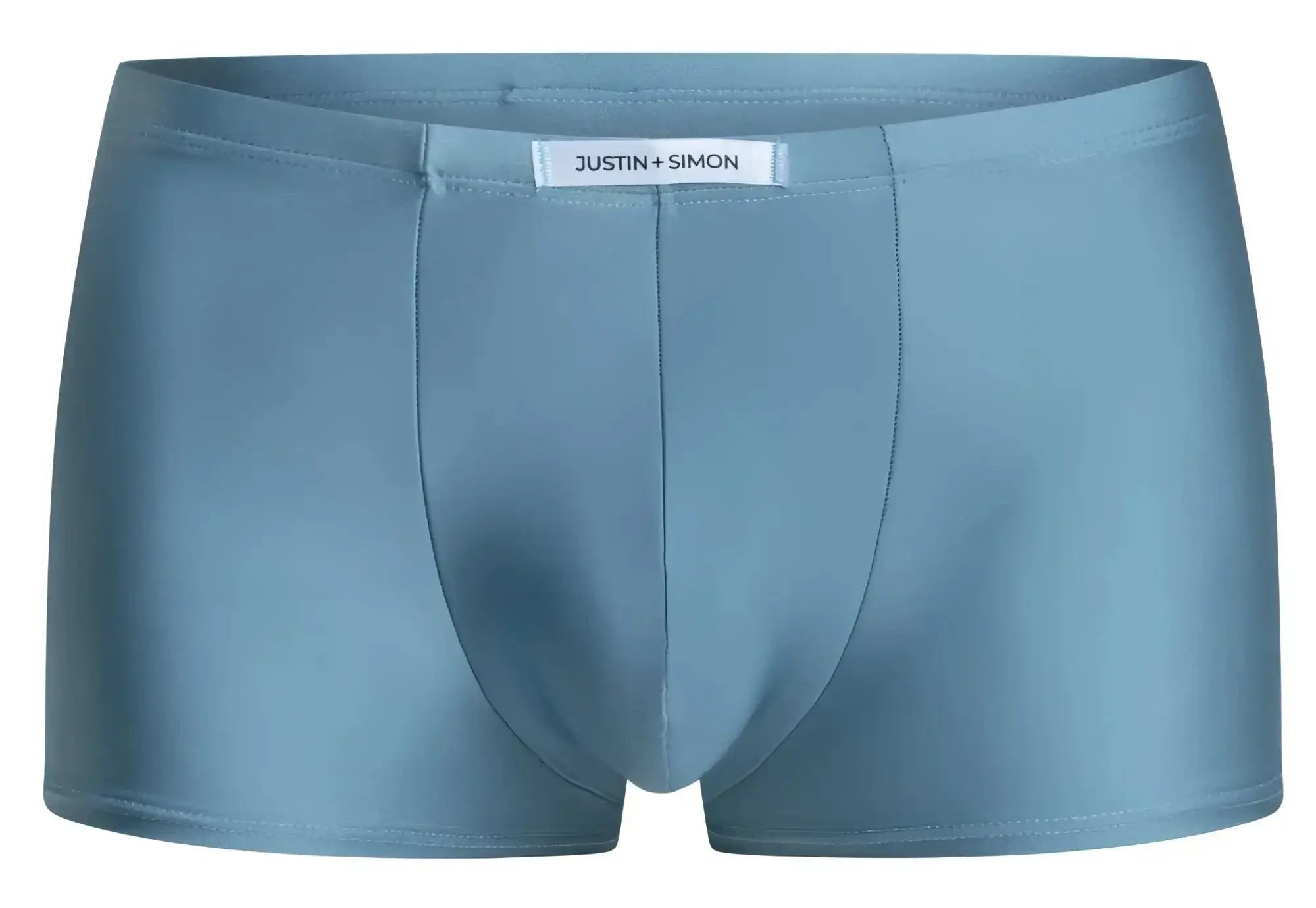 Light blue justin plus simon men’s briefs with smooth seamless fabric in classic boxer style metal green color