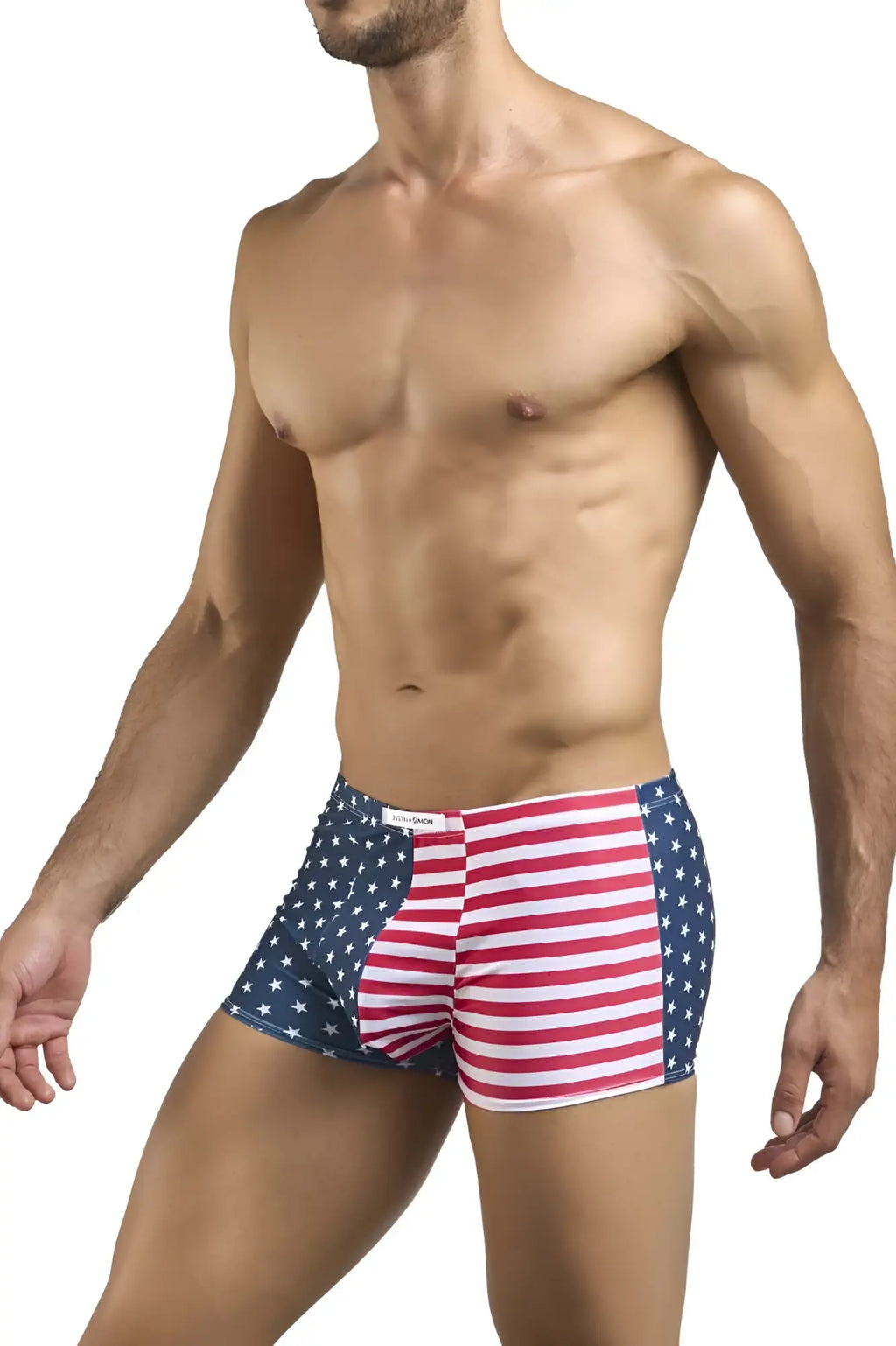 Justin simon xsj08 classic boxer briefs in american flag design with red white stripes and blue stars fabric