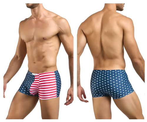Men’s patriotic boxer briefs justin simon xsj08 with bold red white and blue usa flag design and star patterns