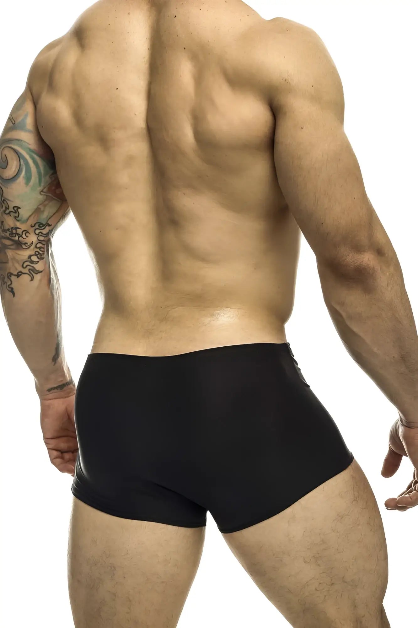 Justin Simon XSJ08 classic trunks in black featuring smooth form-fitting material for athletic use