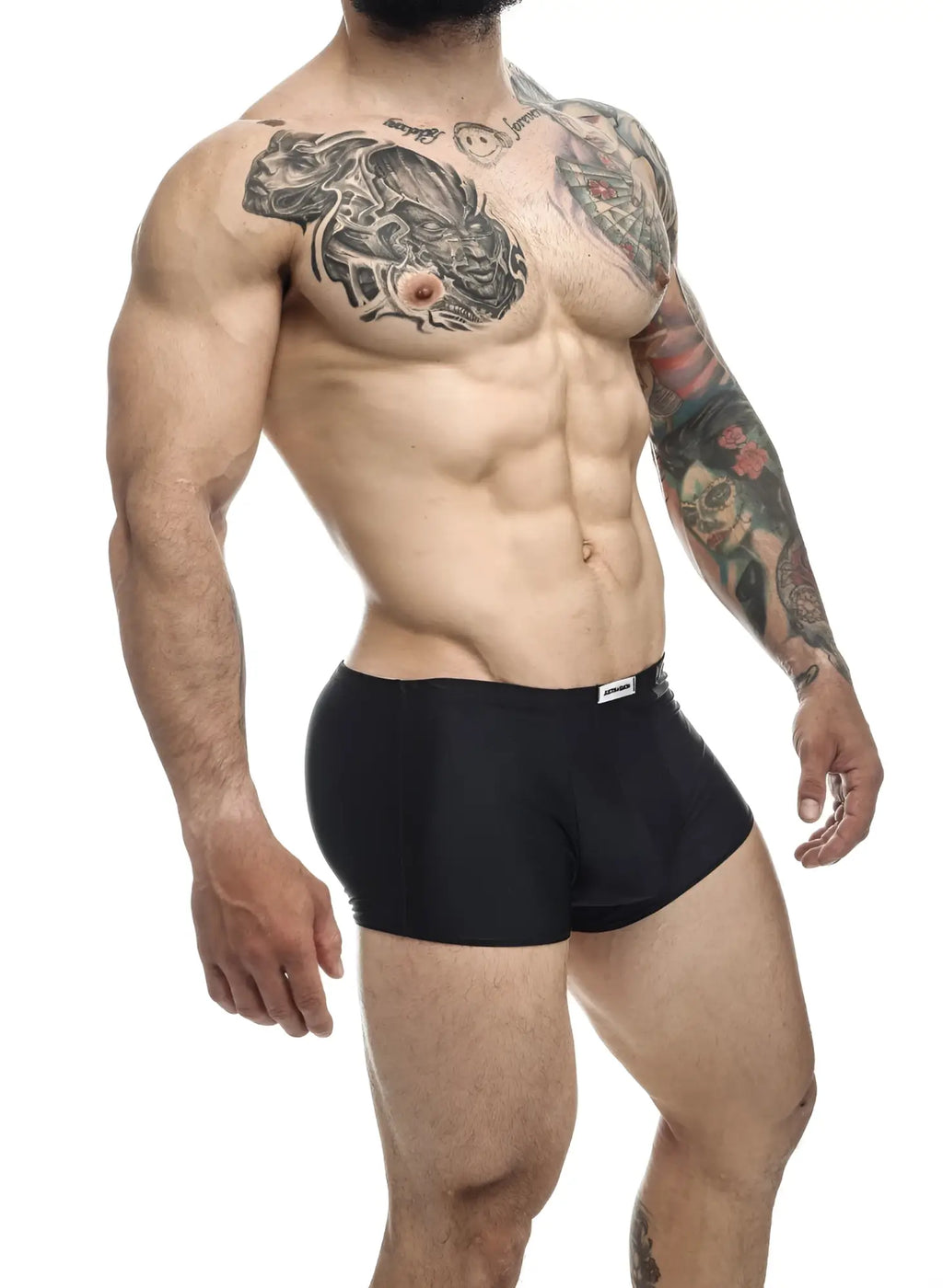 Black justin simon xsj08 classic trunks briefs with small white logo on waistband comfortable everyday wear