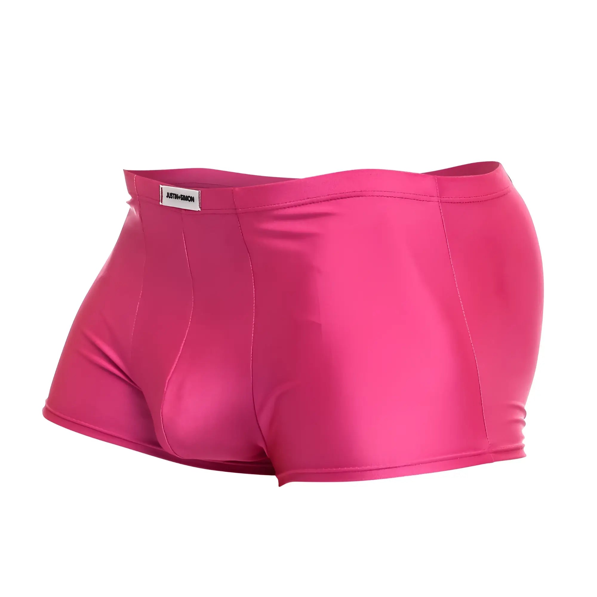 Justin simon xsj08 classic trunks vibrant pink shiny satin briefs with sleek form-fitting design and branded waistband label