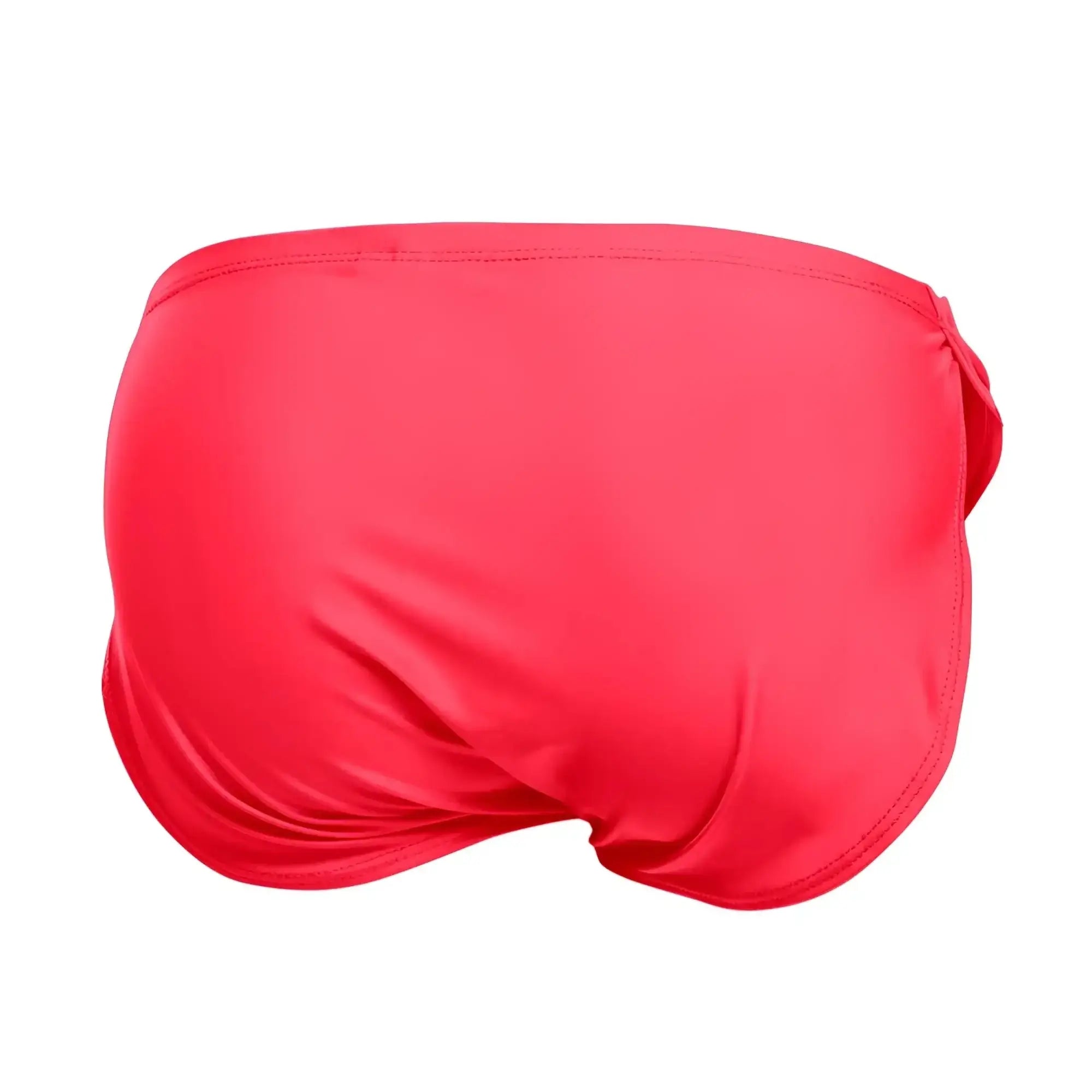 Coral bright red justin simon xsj09 running shorts with smooth satin fabric and tied side detail
