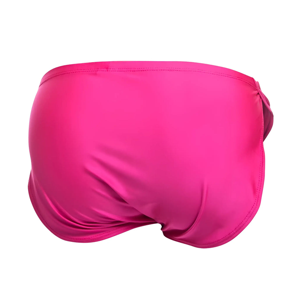 Bright pink justin simon xsj09 running shorts with smooth satin fabric and side tie closure