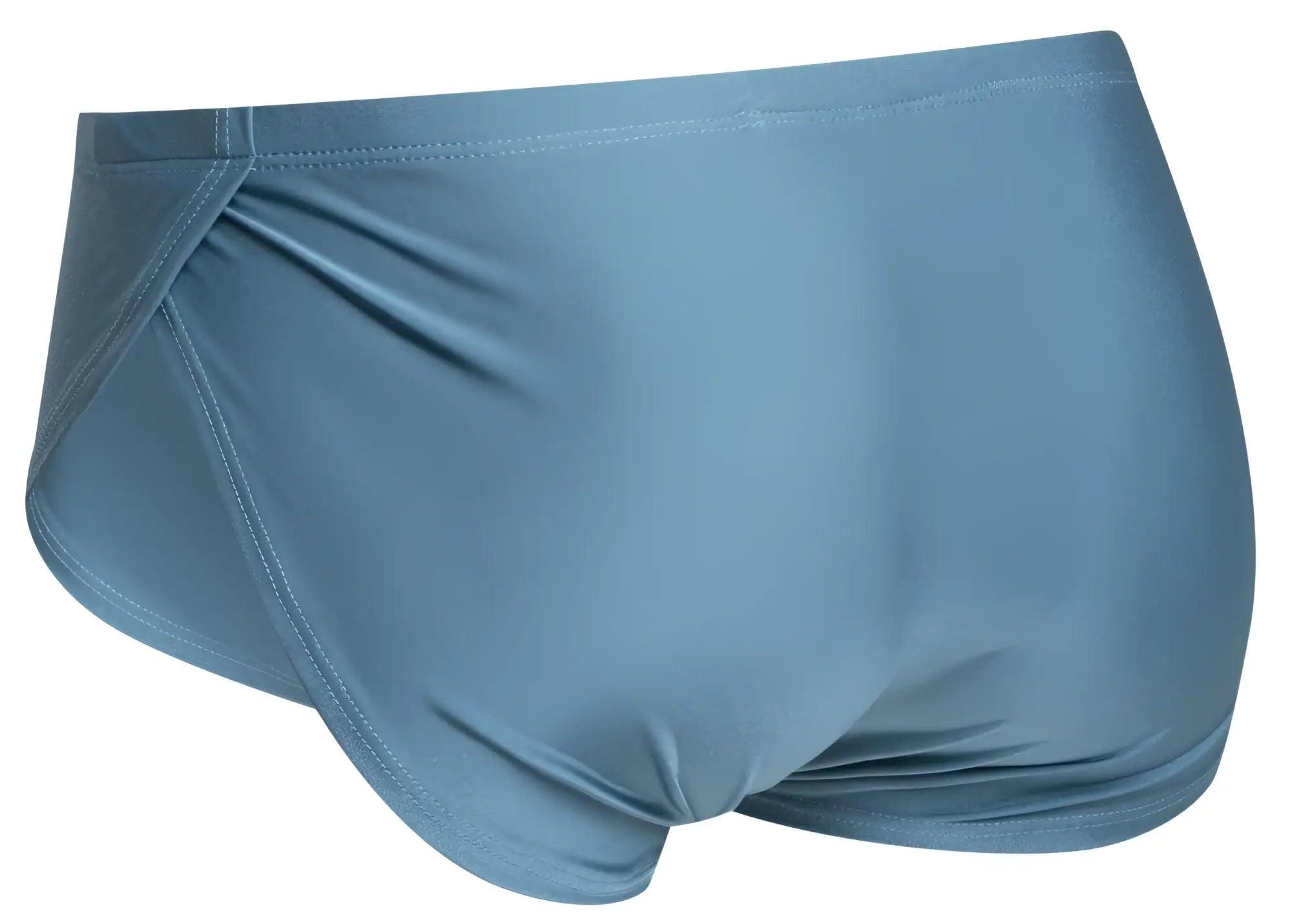 Light blue athletic brief with smooth stretchy fabric and clean waistband stitching for running by justin simon
