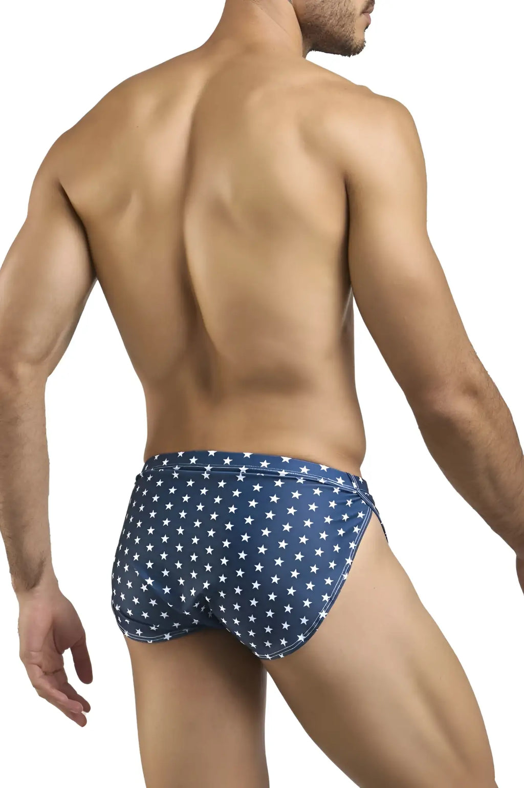 Blue swim trunks with white star pattern from justin simon xsj09 running shorts usa flag collection