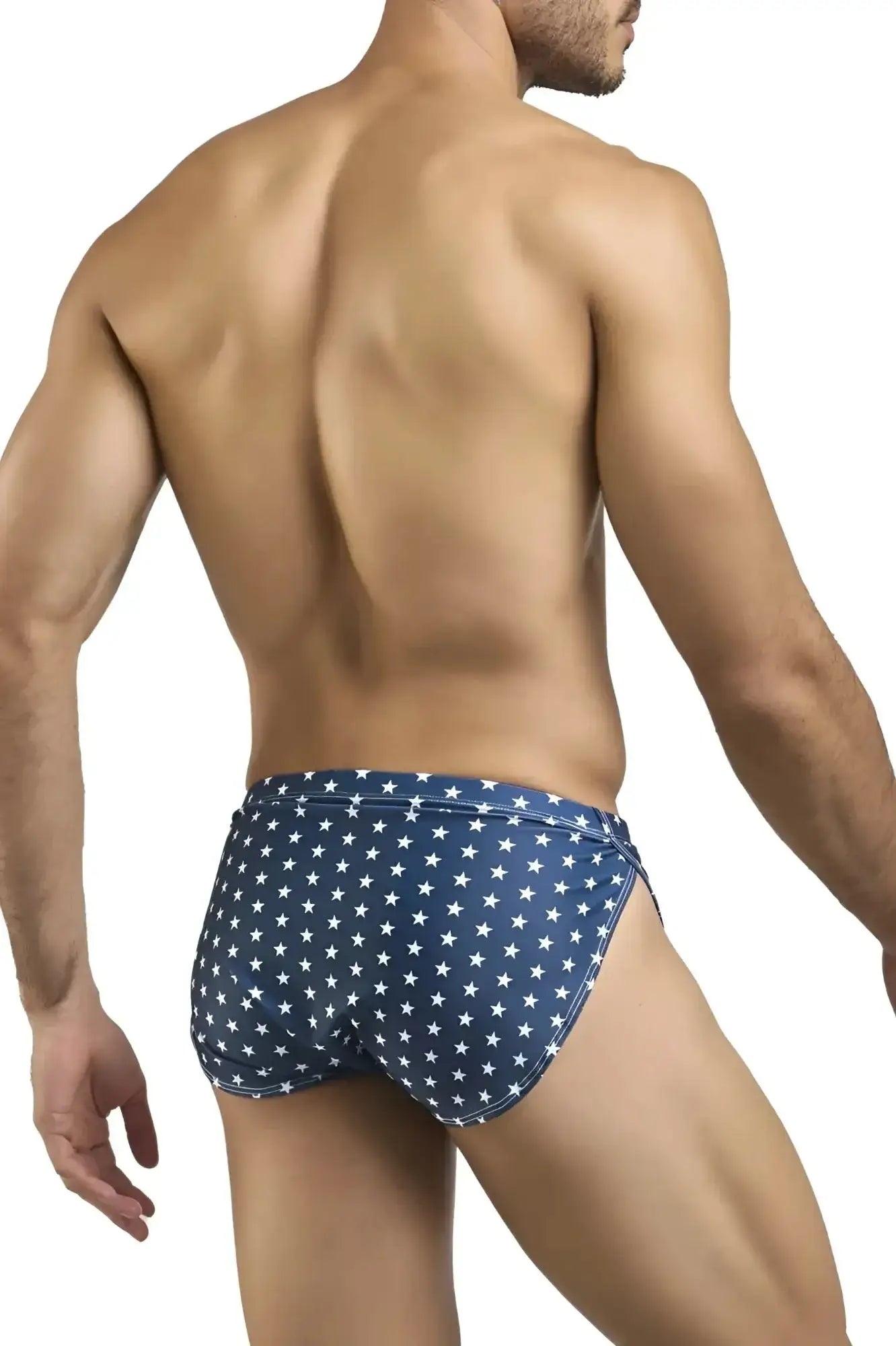 Blue swim trunks with white star pattern from justin simon xsj09 running shorts usa flag collection