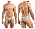 Justin simon xsj12 bikini in baby blue with a thin elastic waistband and blue and yellow thong design