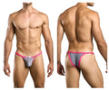 Pink and silver glittery thong bikini with snug form-fitting design in lurex gray by justin+simon xsj12