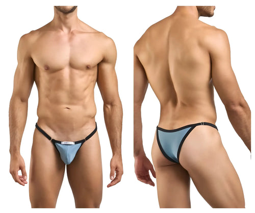 Justin simon xsj12 bikini in light blue and black thong with sleek minimalist design and metal green accents