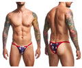 Navy blue and red patterned men’s thong with skull design from justin simon xsj12 bikini color mexico collection