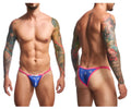 Justin simon xsj12 bikini color party briefs with blue and pink patterned decorative design