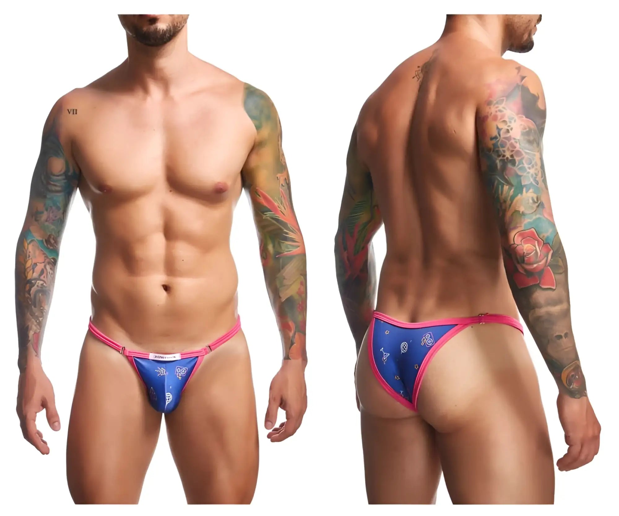 Justin simon xsj12 bikini color party briefs with blue and pink patterned decorative design