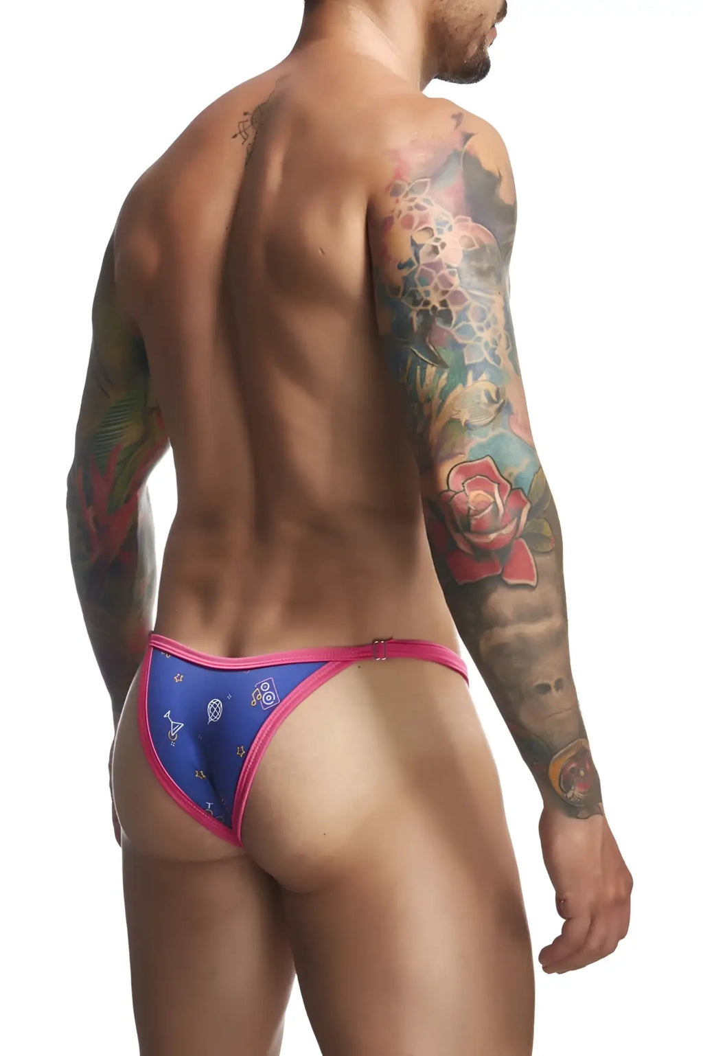 Justin and Simon XSJ12 bikini color party men’s briefs in blue and pink with decorative patterned design
