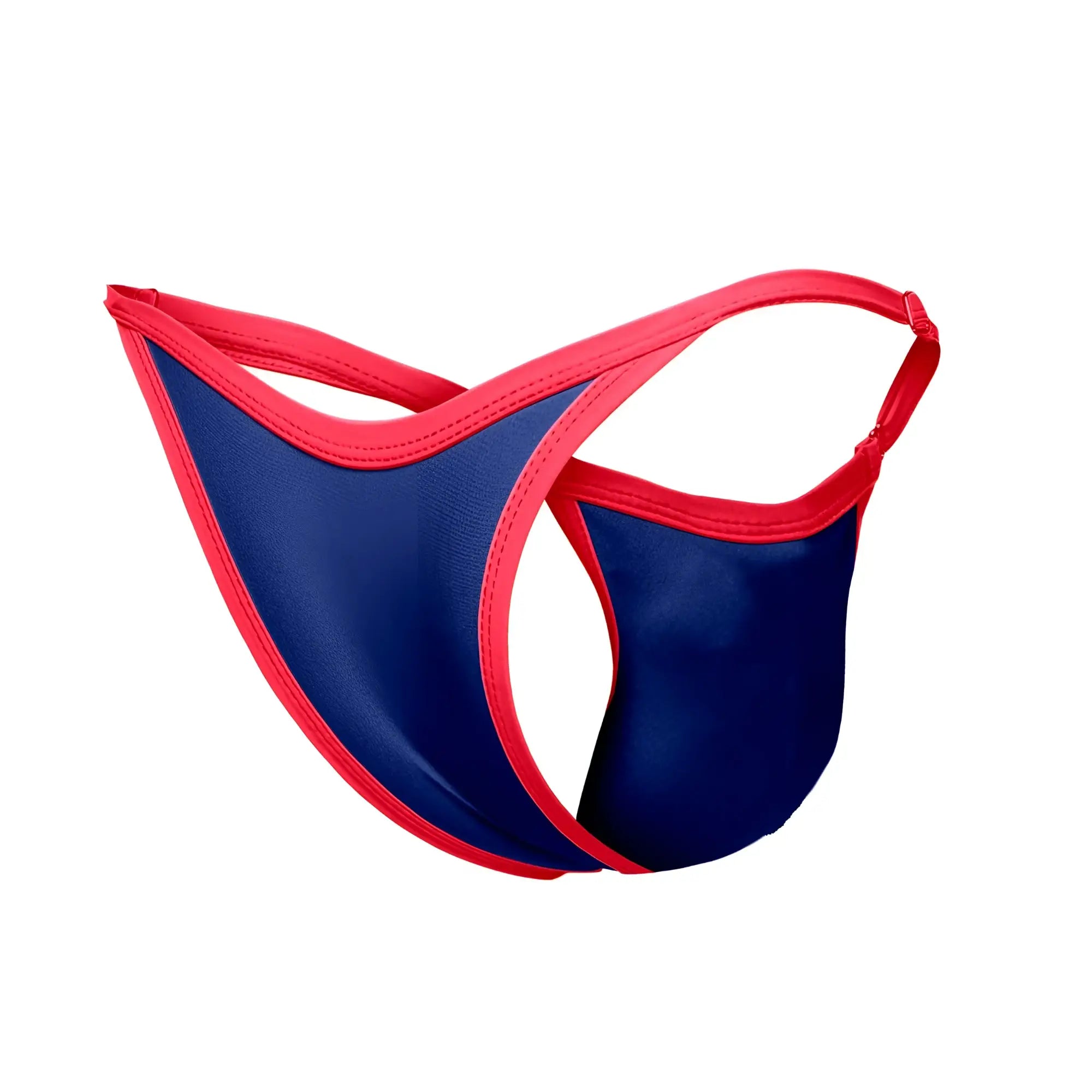 Justin Simon XSJ12 bikini royal blue thong with sleek form-fitting design in navy blue and red shown from back side