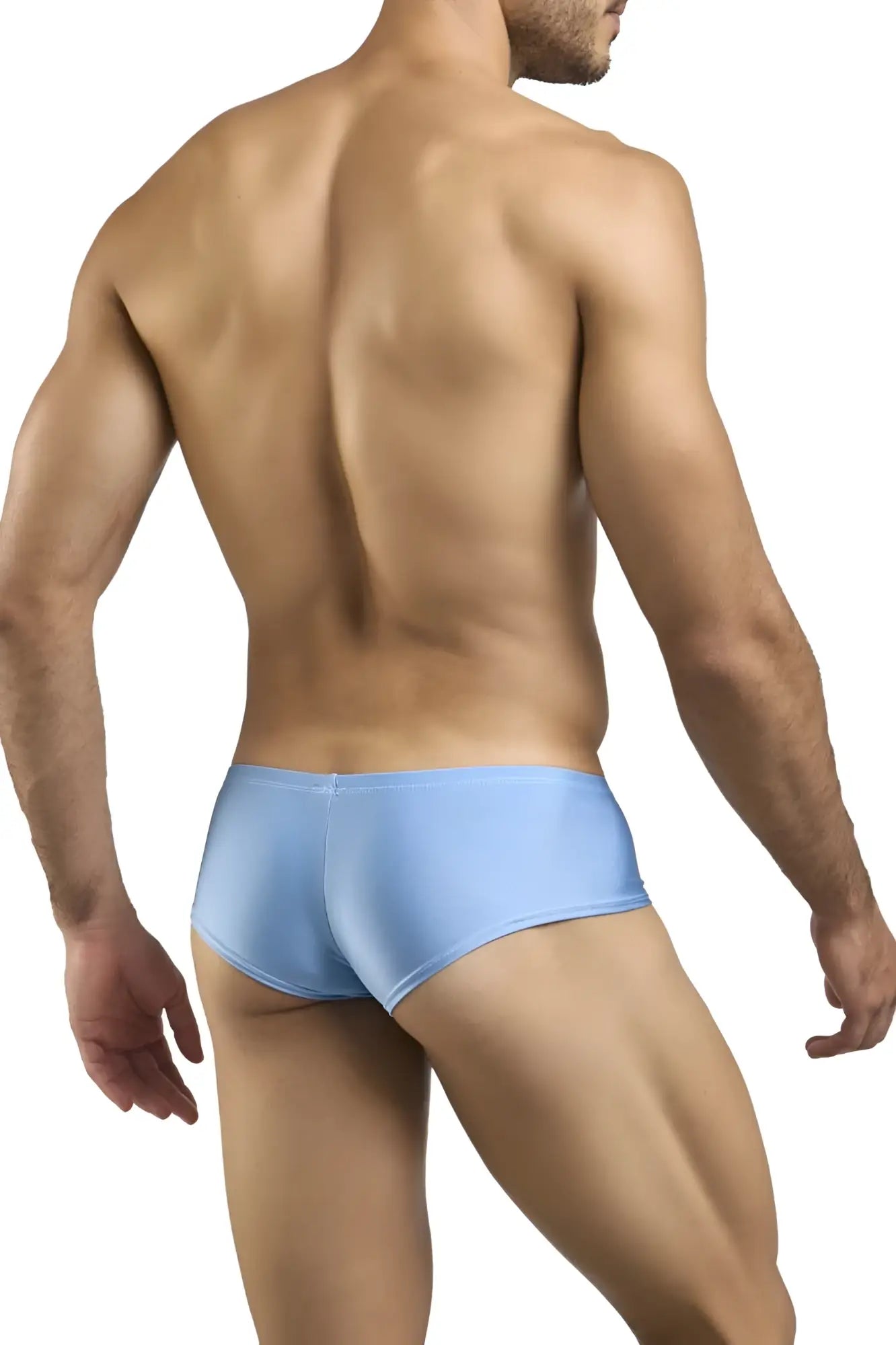 Light blue cheeky bulge boxer by justin simon made of smooth stretchy fabric in a form-fitting brief style
